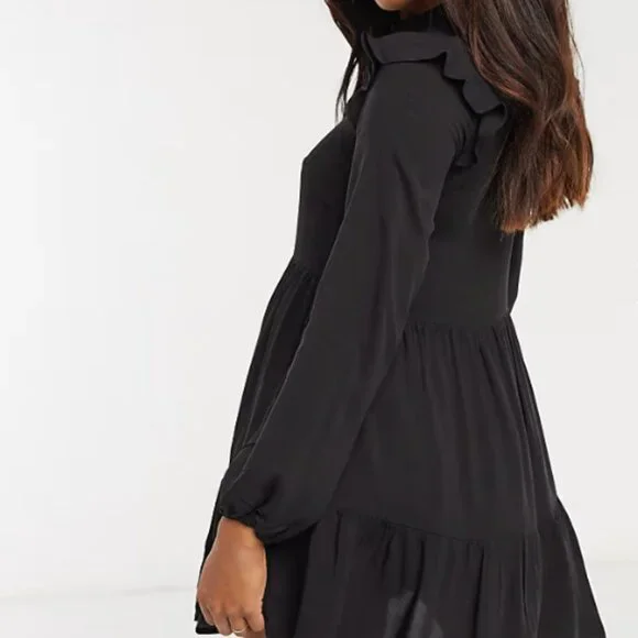 NWT - Black Shirt Dress with Shoulder Frill Detail, L - Picture 2 of 3
